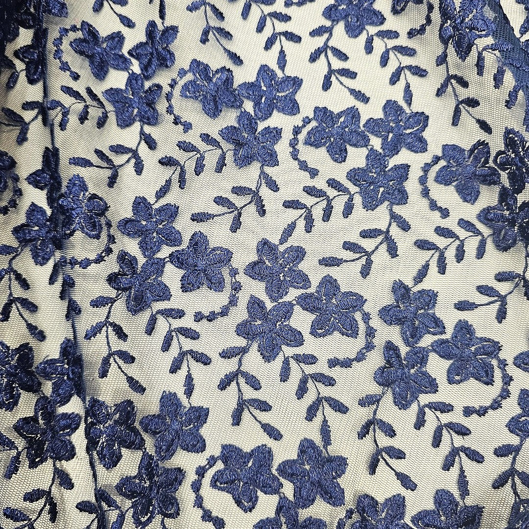 Dark Blue Embroidery Lace Fabric - EB13550 - EB13550 - Flat fabric