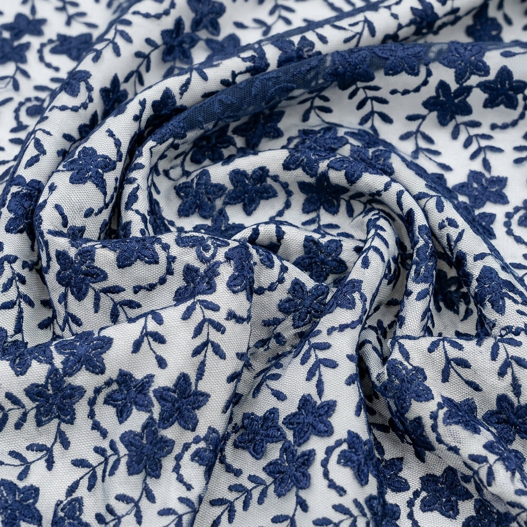 Dark Blue Embroidery Lace Fabric - EB13550 - EB13550 - Swirl