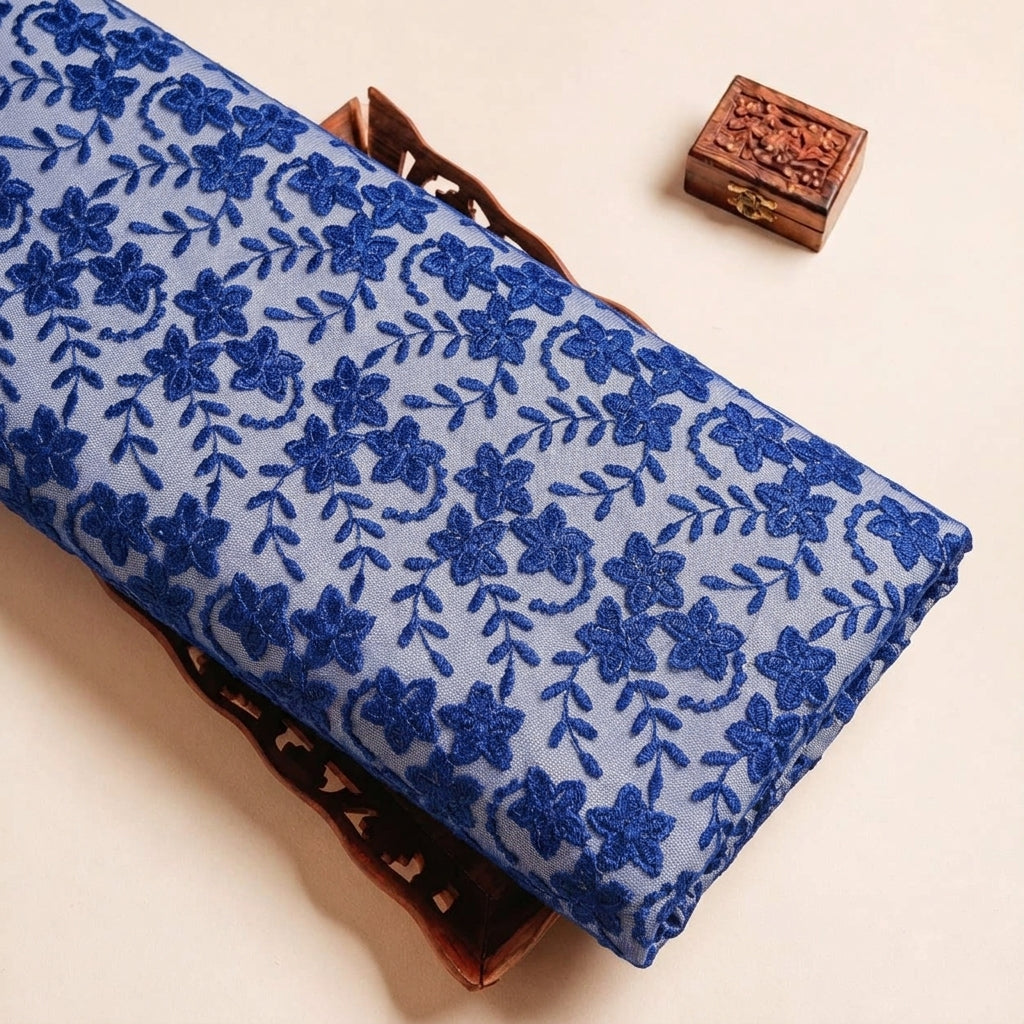 Dark Blue Embroidery Lace Fabric - EB13550 - EB13550 - tray_3
