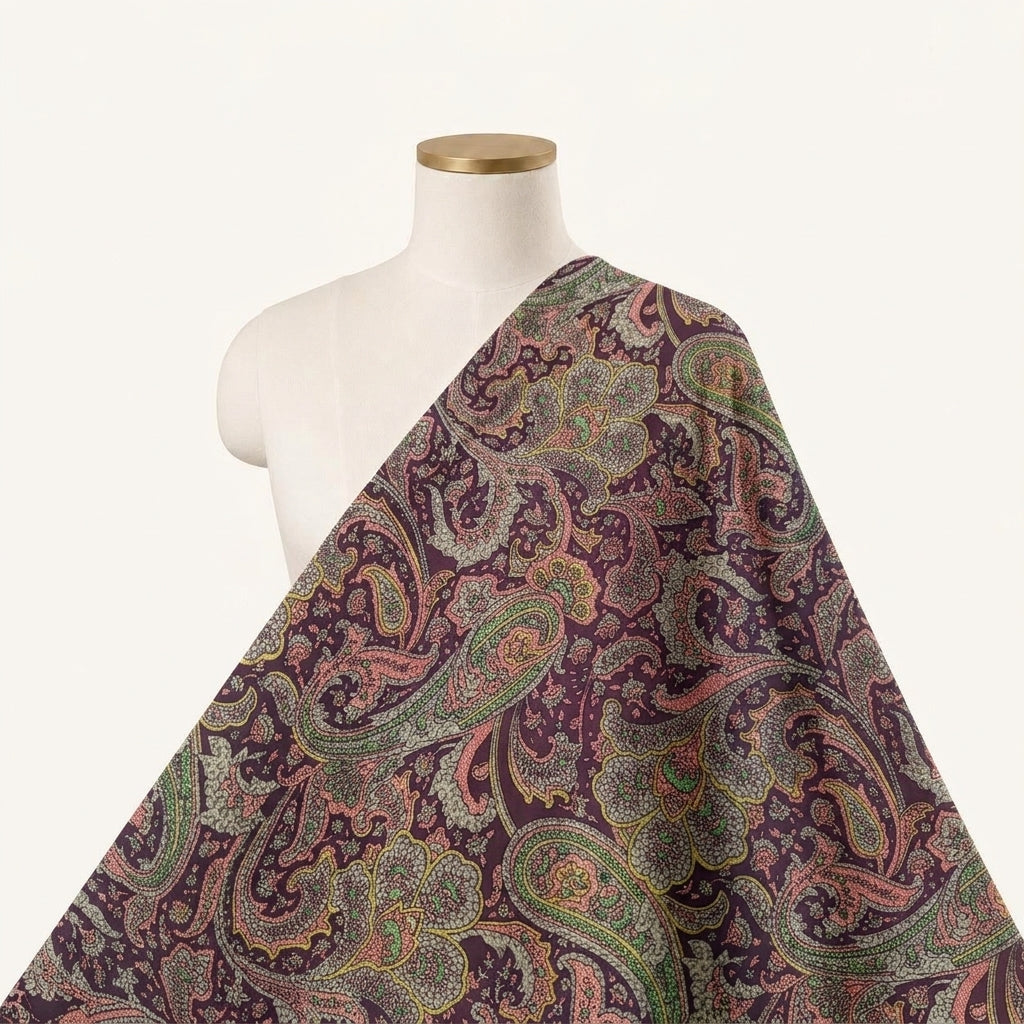 Paisley Purple Paisley Crepe Fabric Draped as a saree