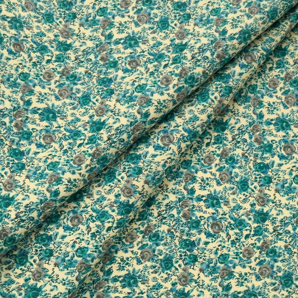 Folded Floral Cream Floral Crepe Fabric