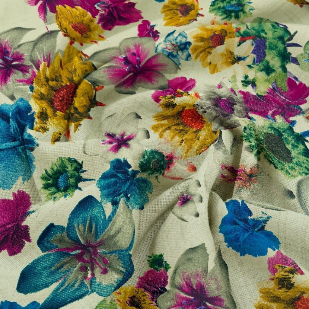 Swirled Floral Green Floral Crepe Fabric
