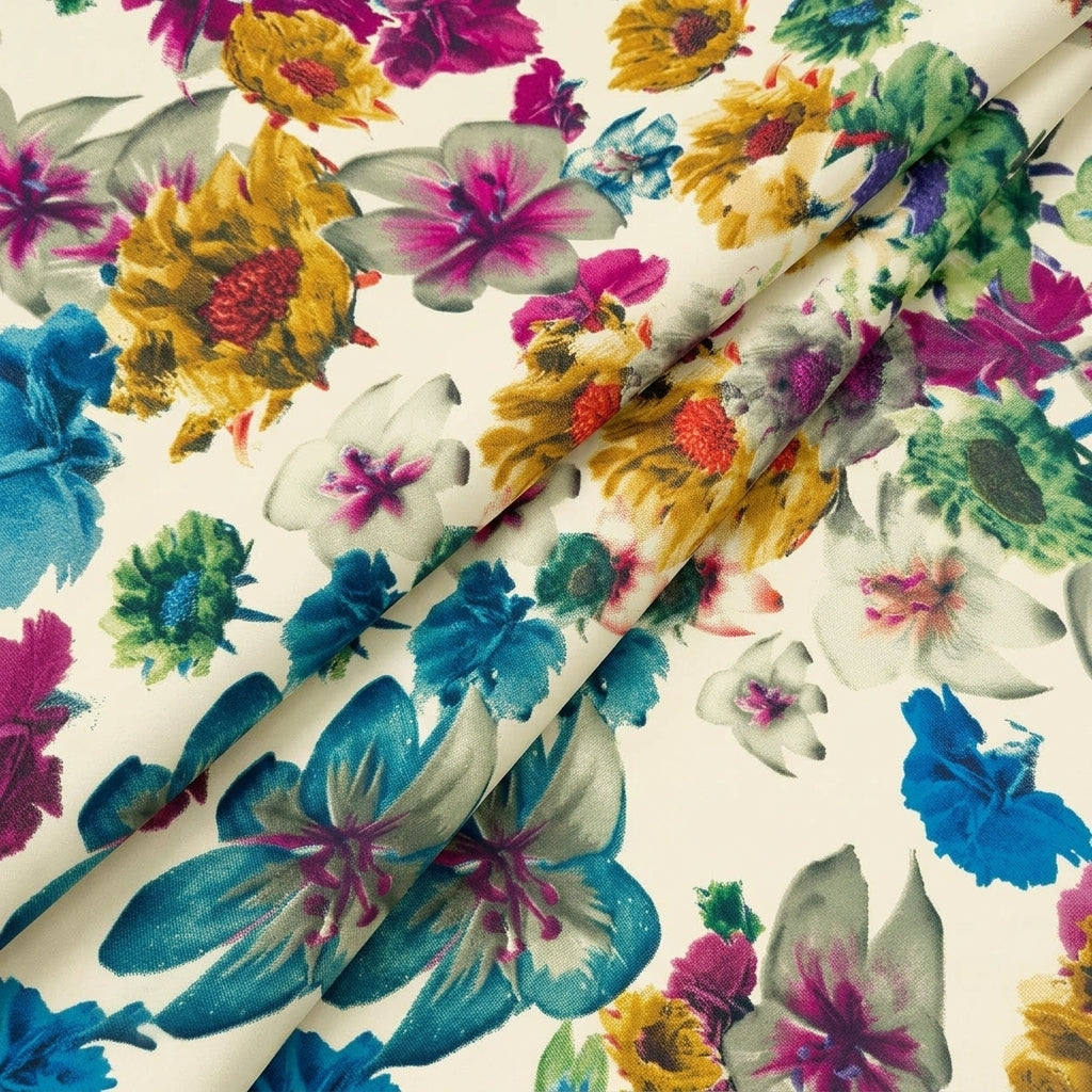 Folded Floral Green Floral Crepe Fabric