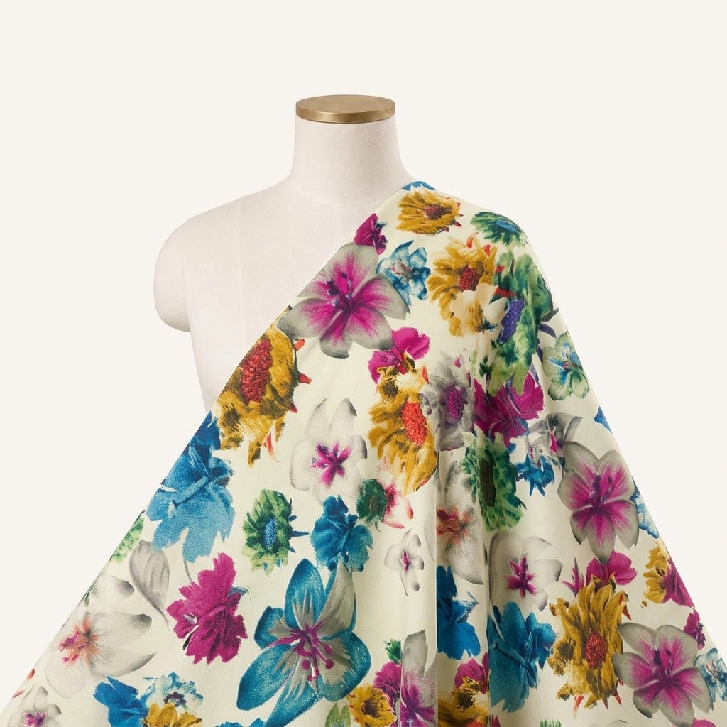 Floral Green Floral Crepe Fabric Draped as a saree