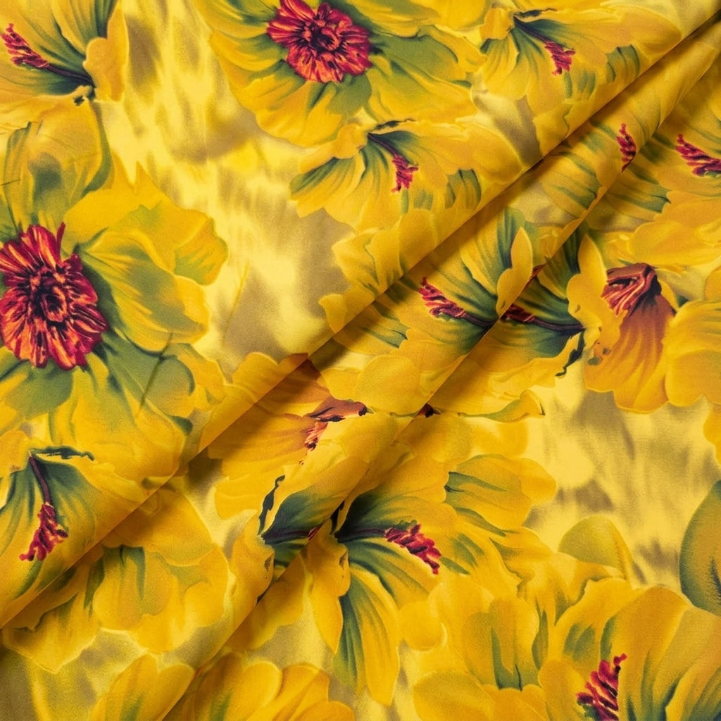 Folded Floral Mustard Yellow Floral Crepe Fabric
