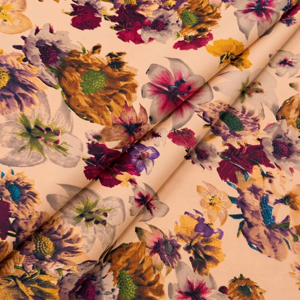 Folded Floral Beige Floral Crepe Fabric