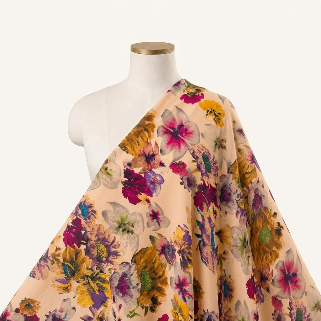Floral Beige Floral Crepe Fabric Draped as a saree