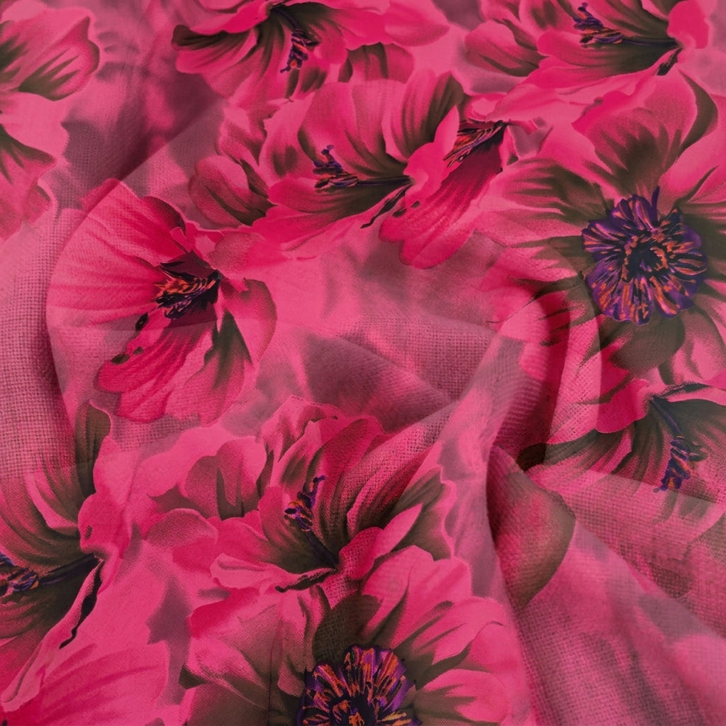 Swirled Floral Pink Floral Crepe Fabric