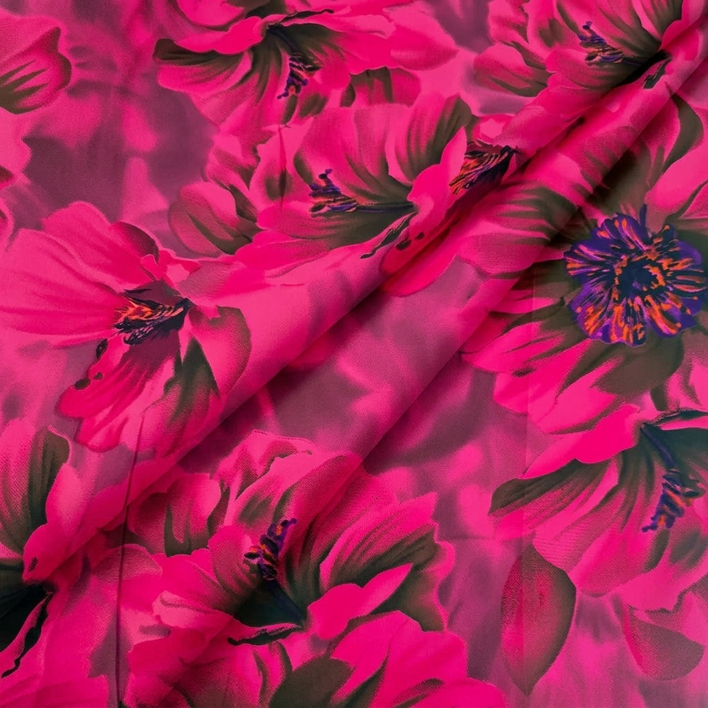 Folded Floral Pink Floral Crepe Fabric