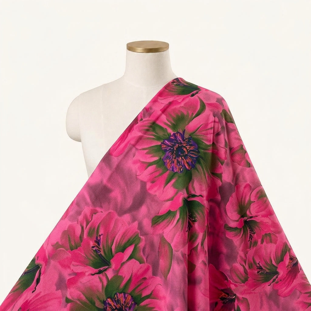 Floral Pink Floral Crepe Fabric Draped as a saree