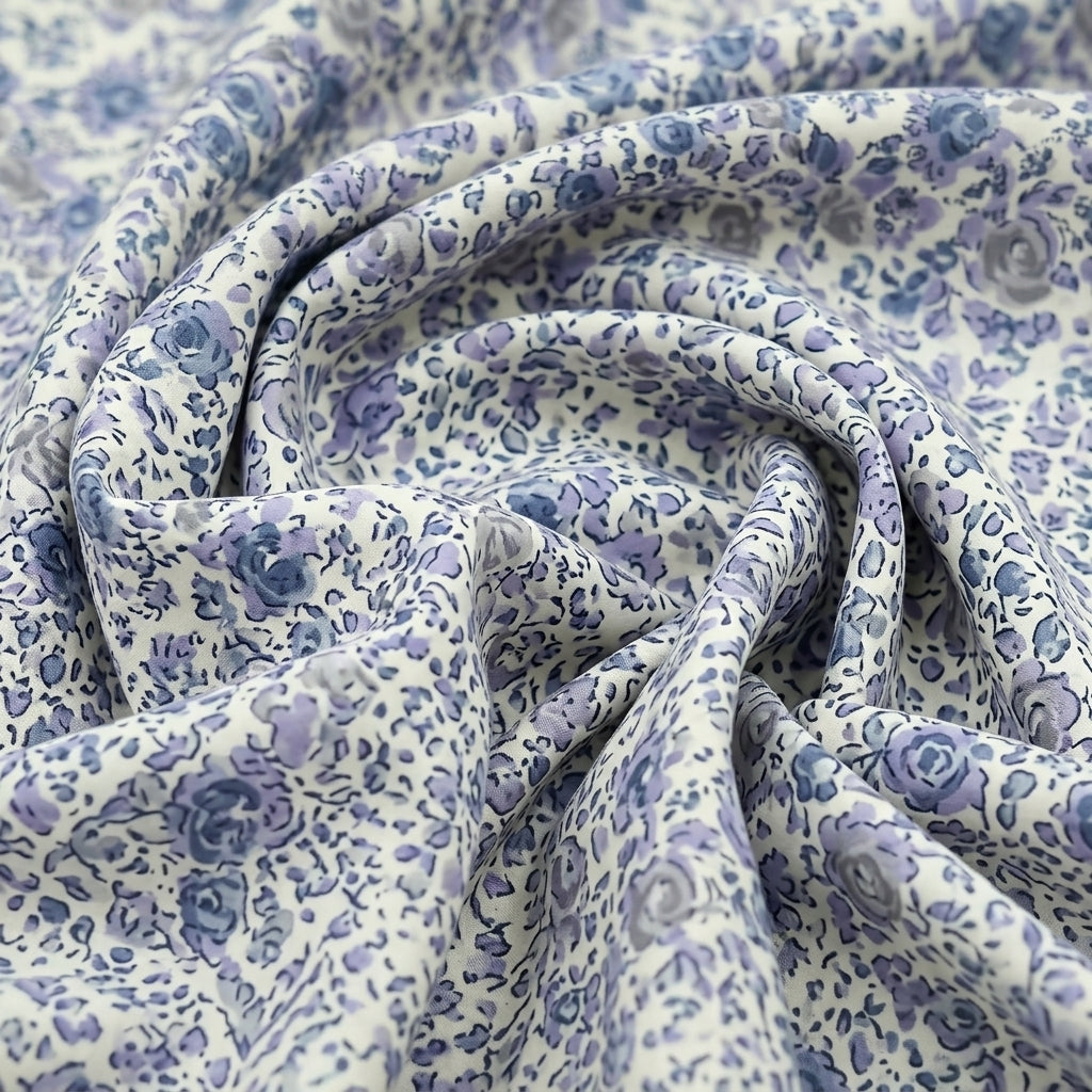 Swirled Floral Cream Floral Crepe Fabric