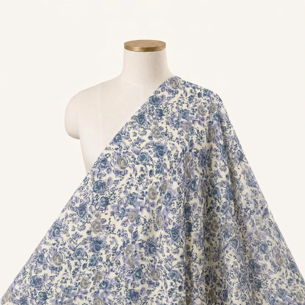 Floral Cream Floral Crepe Fabric Draped as a saree