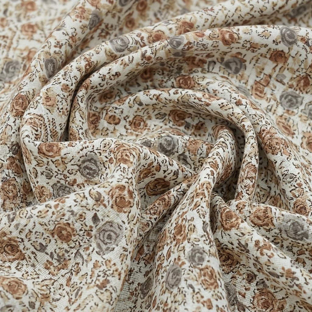 Swirled Floral Cream Floral Crepe Fabric