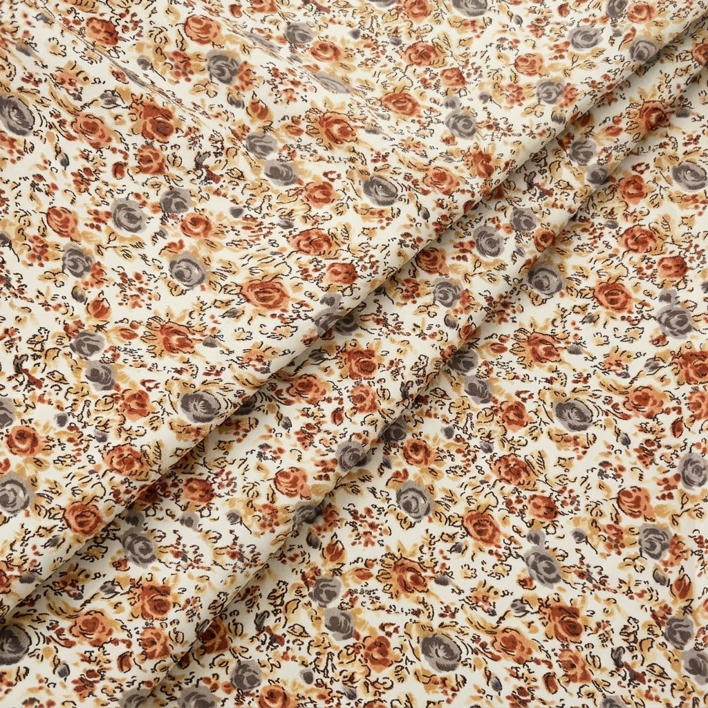 Folded Floral Cream Floral Crepe Fabric