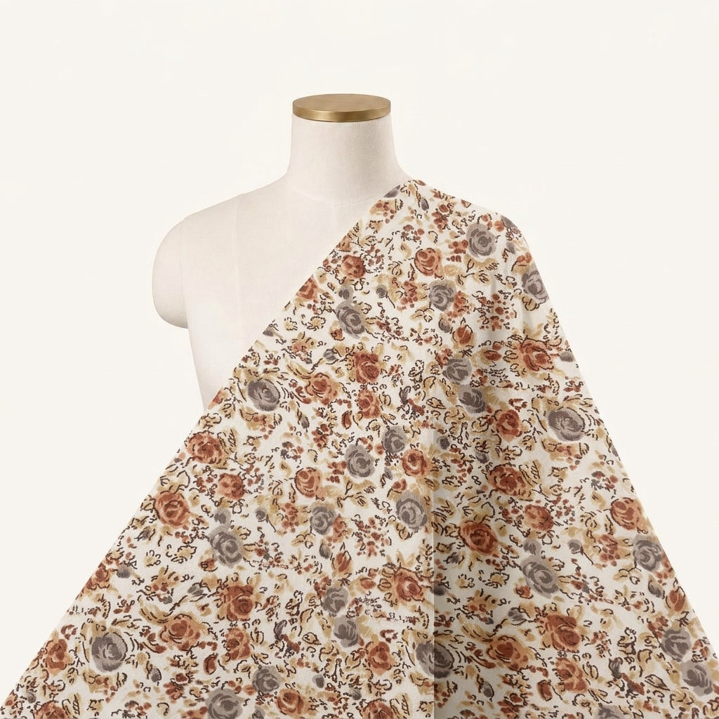 Floral Cream Floral Crepe Fabric Draped as a saree