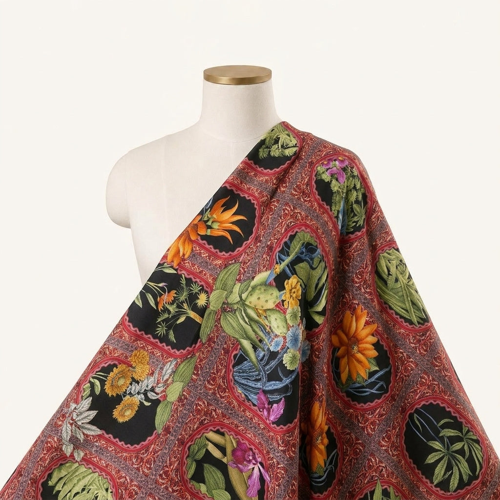 Floral Maroon Floral Crepe Fabric Draped as a saree