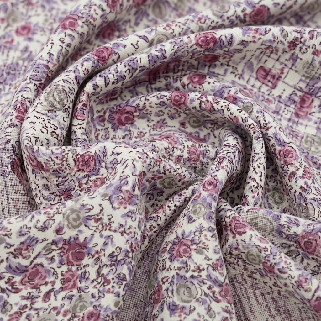 Swirled Floral Cream Floral Crepe Fabric