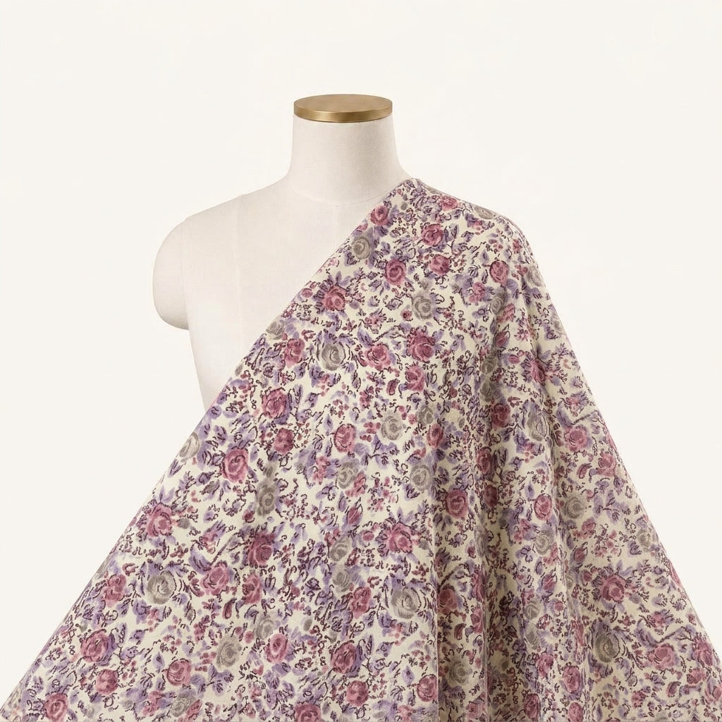 Floral Cream Floral Crepe Fabric Draped as a saree