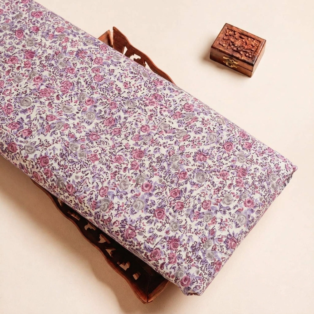 Folded Cream Floral Crepe Fabric Highlighting and Texture