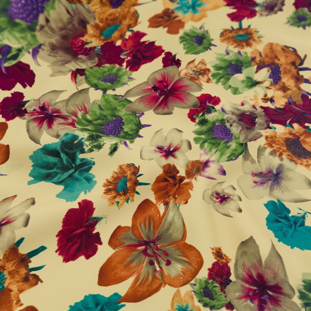 Swirled Floral Cream Floral Crepe Fabric