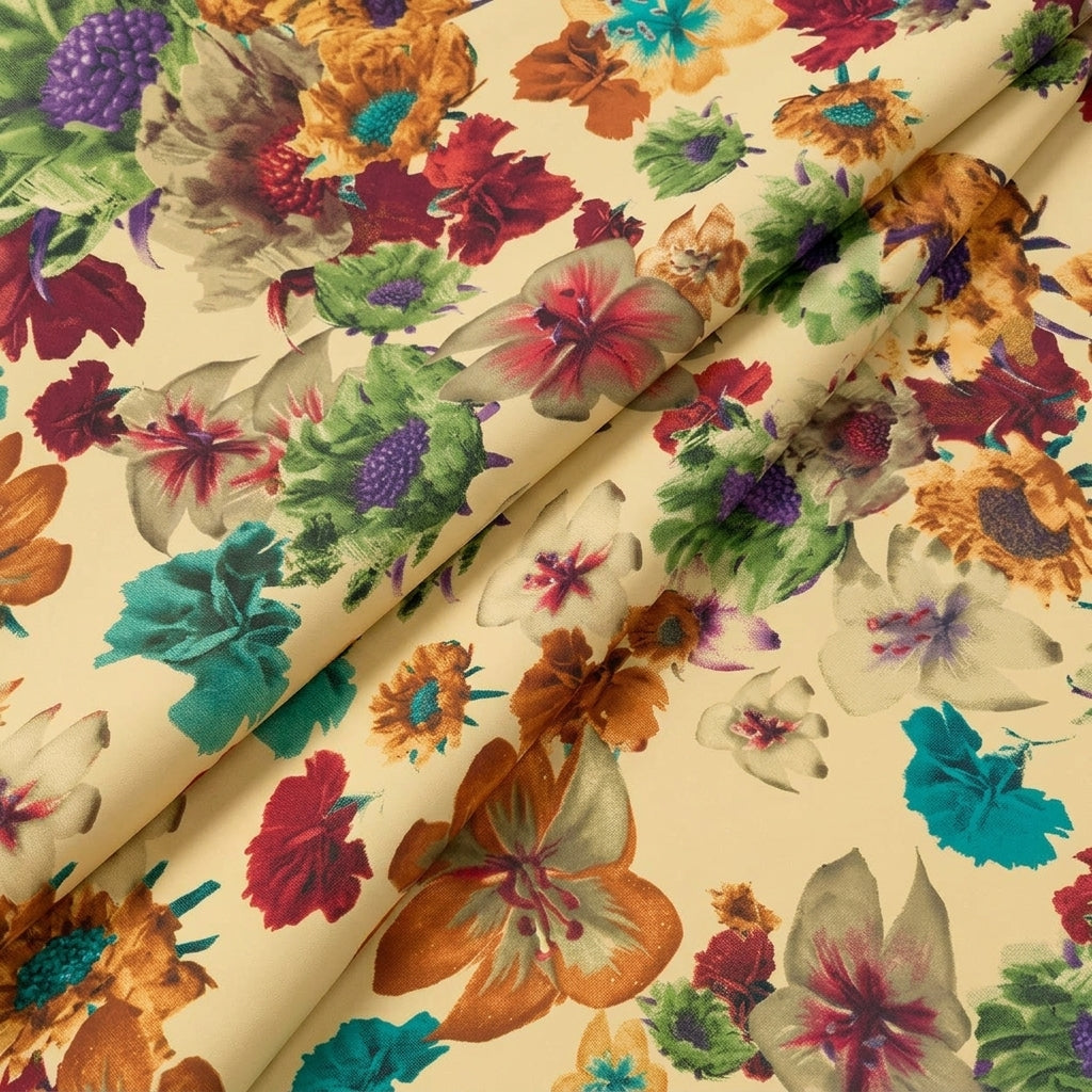 Folded Floral Cream Floral Crepe Fabric
