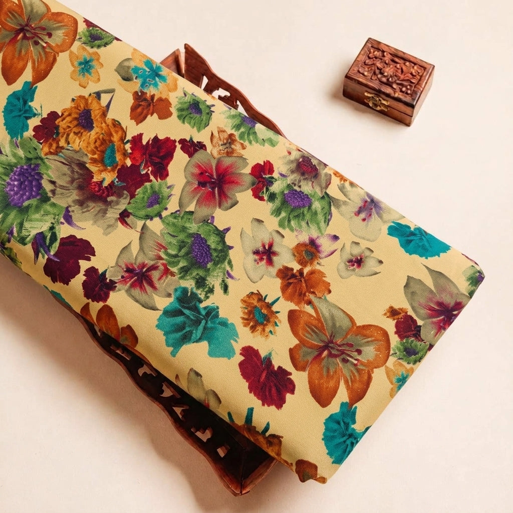 Folded Cream Floral Crepe Fabric Highlighting and Texture