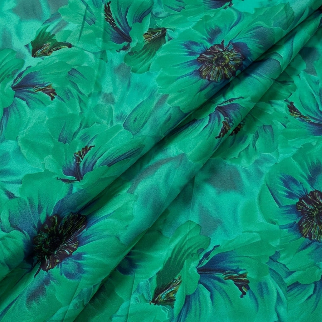 Folded Floral Green Floral Crepe Fabric