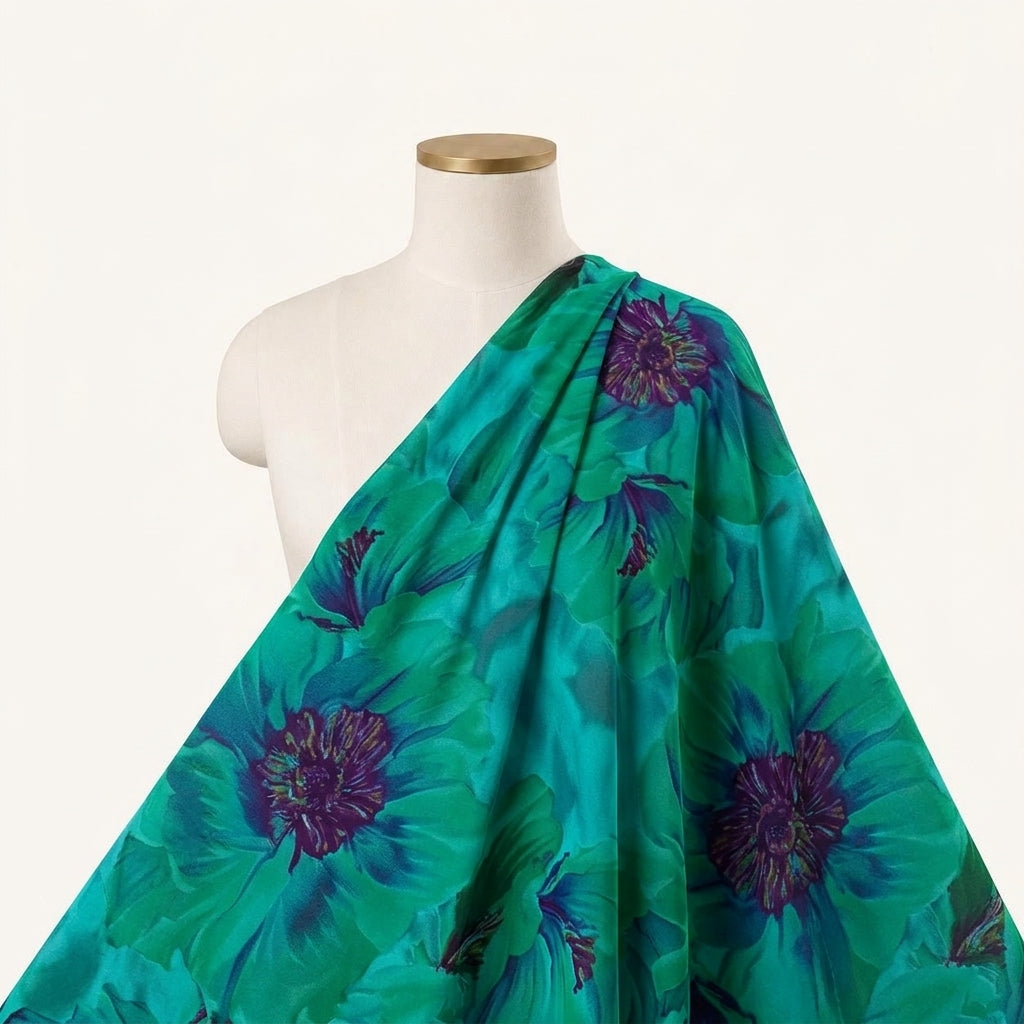 Floral Green Floral Crepe Fabric Draped as a saree
