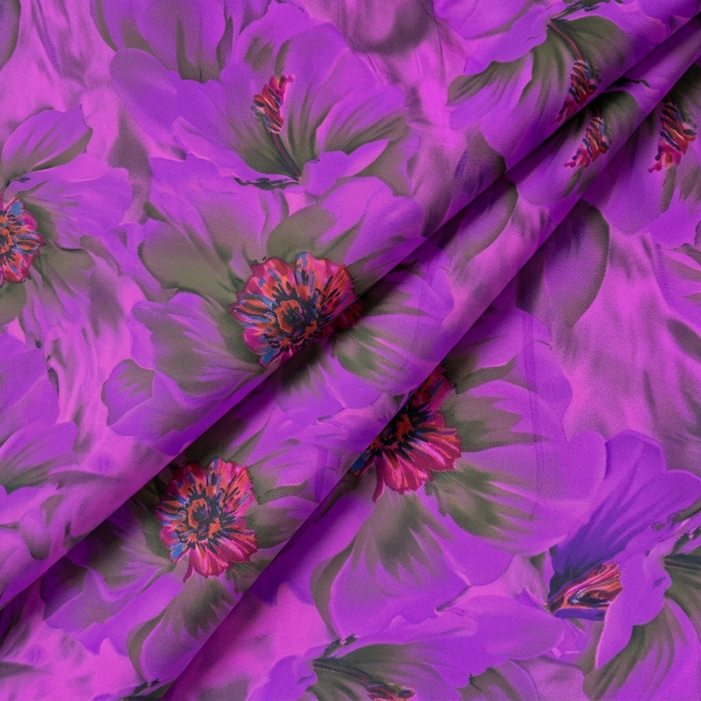 Folded Floral Purple Floral Crepe Fabric