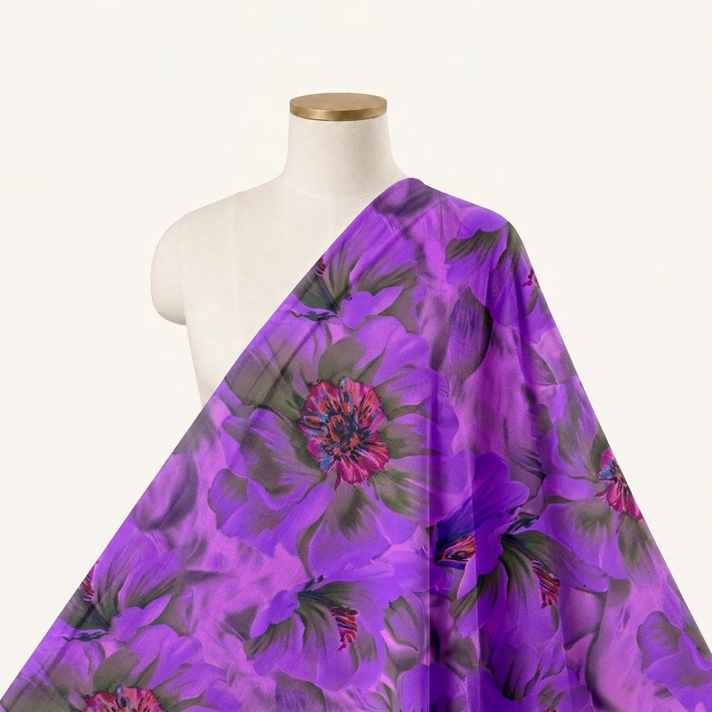 Floral Purple Floral Crepe Fabric Draped as a saree