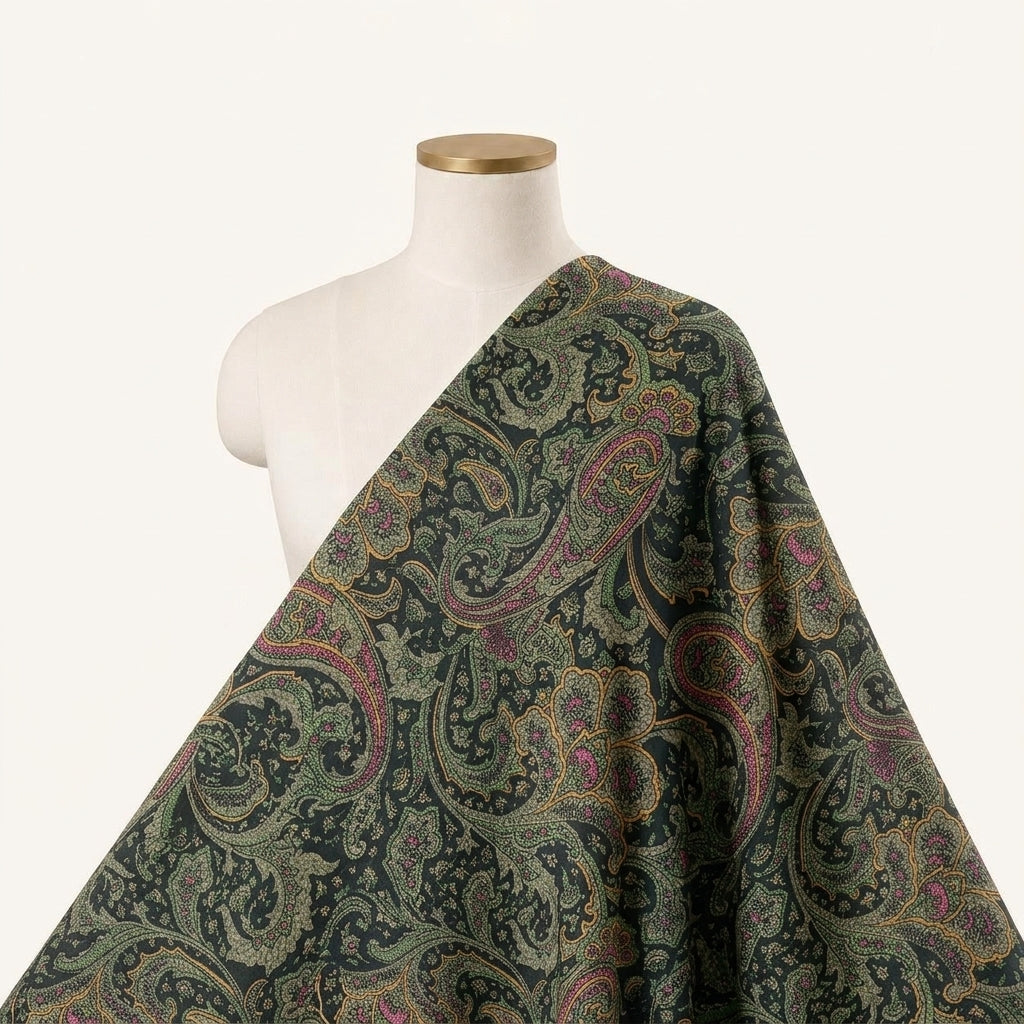 Paisley Green Paisley Crepe Fabric Draped as a saree