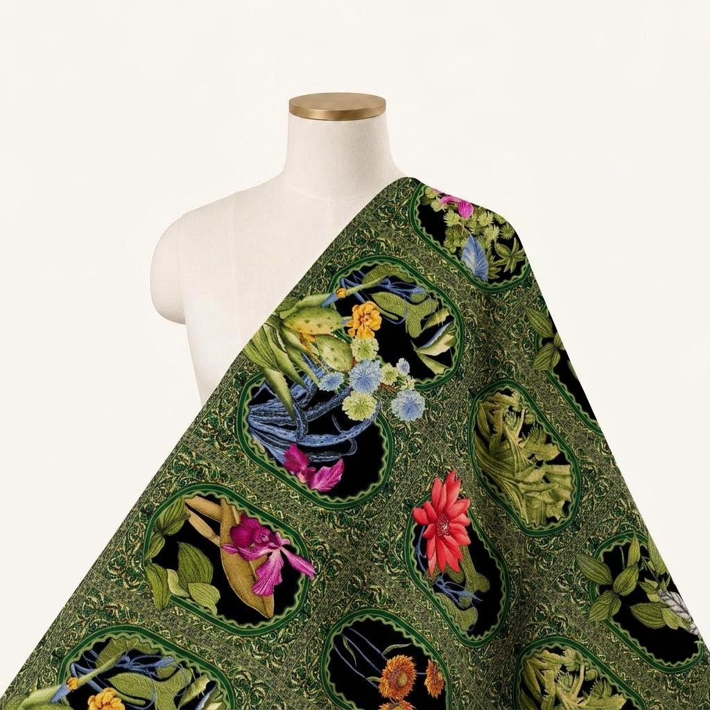 Floral Green Floral Crepe Fabric Draped as a saree