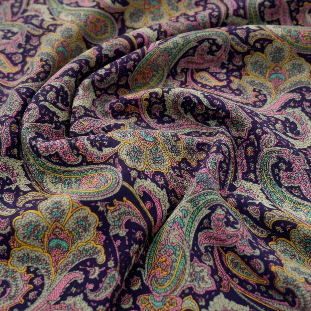 Swirled Paisley Purple Paisley Crepe Fabric