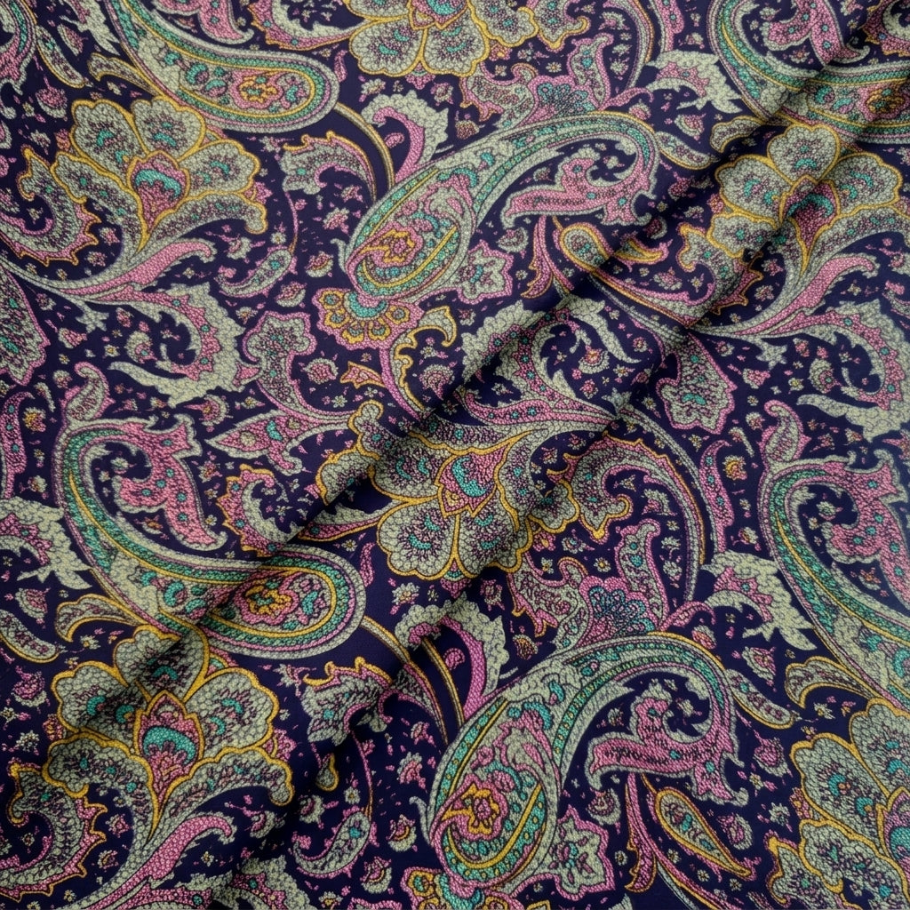 Folded Paisley Purple Paisley Crepe Fabric