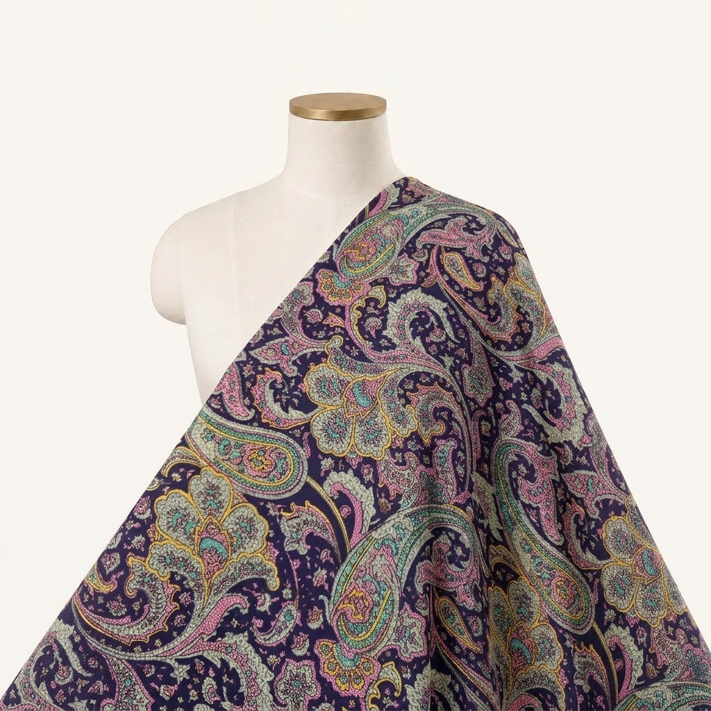 Paisley Purple Paisley Crepe Fabric Draped as a saree