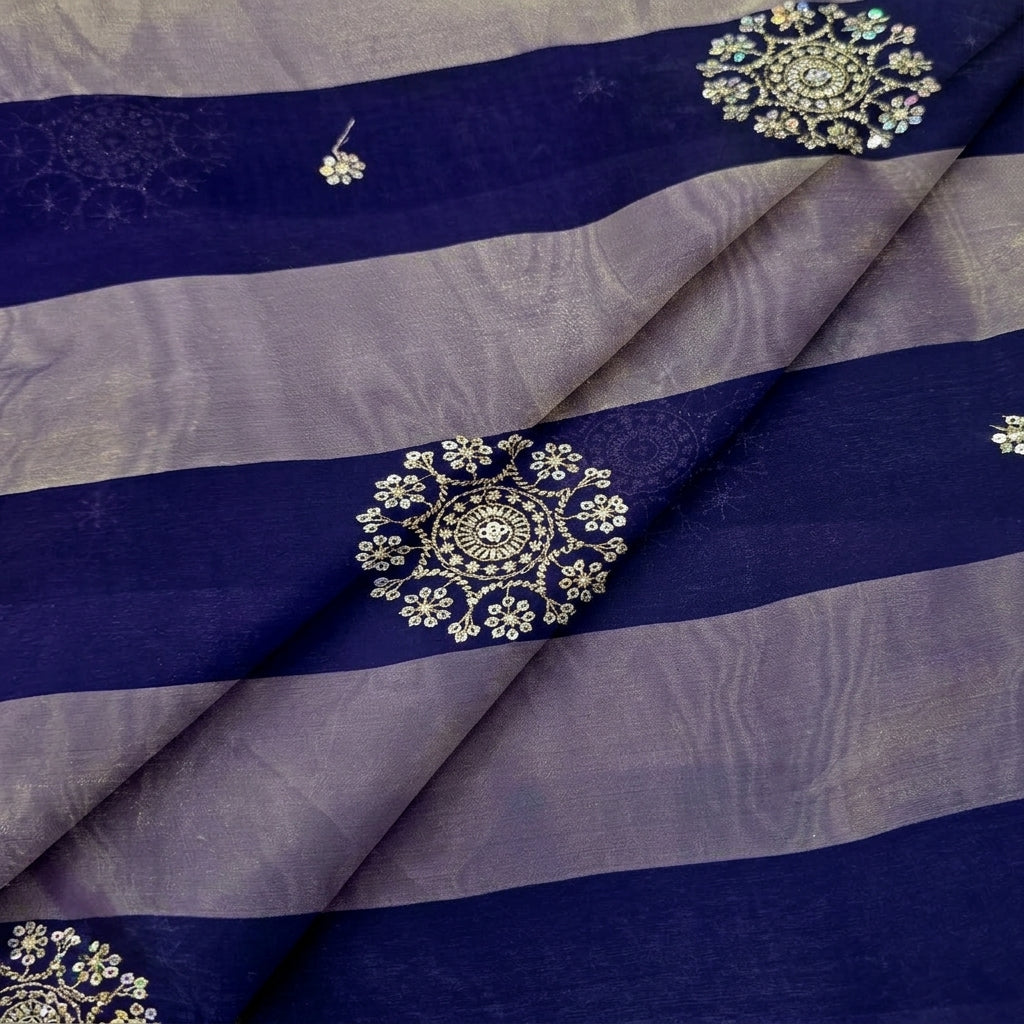 Folded Embroidery Blue Embroidery Tissue Fabric