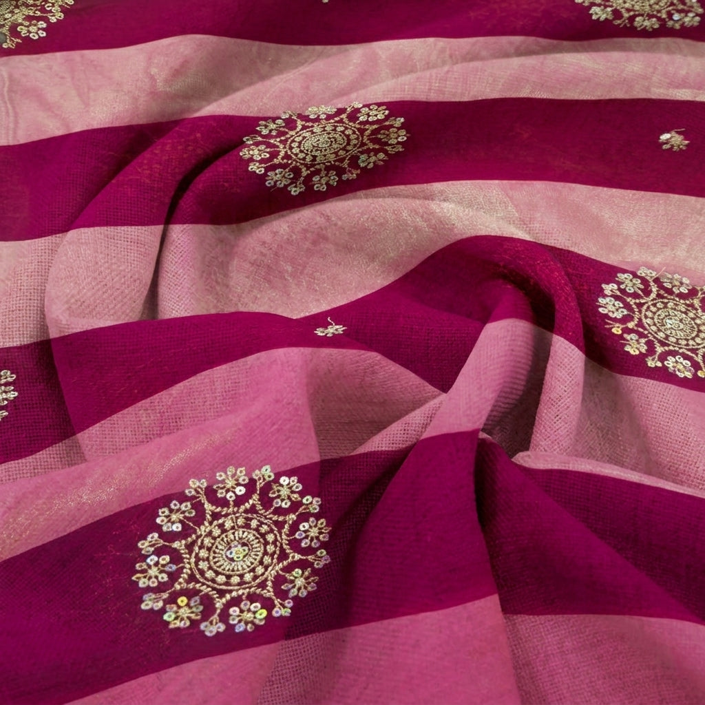 Swirled Embroidery Pink Embroidery Tissue Fabric