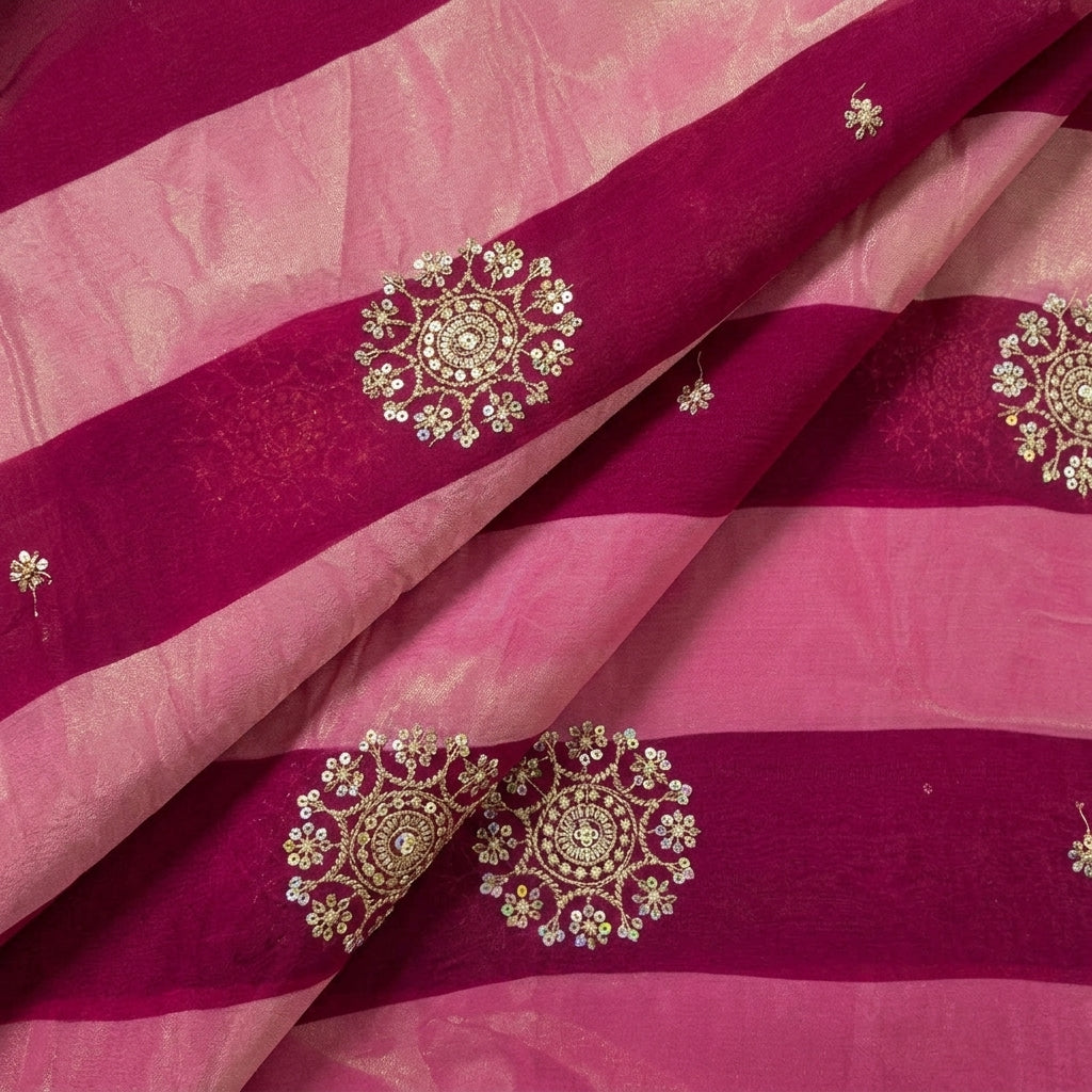 Folded Embroidery Pink Embroidery Tissue Fabric