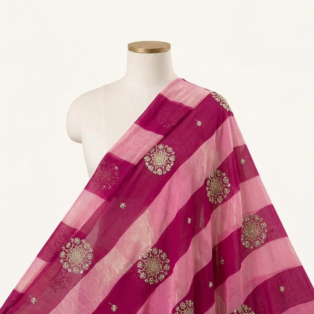 Embroidery Pink Embroidery Tissue Fabric Draped as a saree