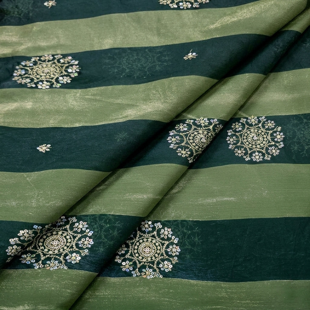 Folded Embroidery Green Embroidery Tissue Fabric