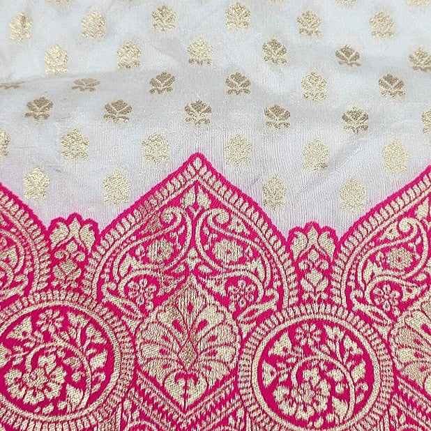 Zari Border Semi Banaras Fabric - EB13576 - Flat fabric