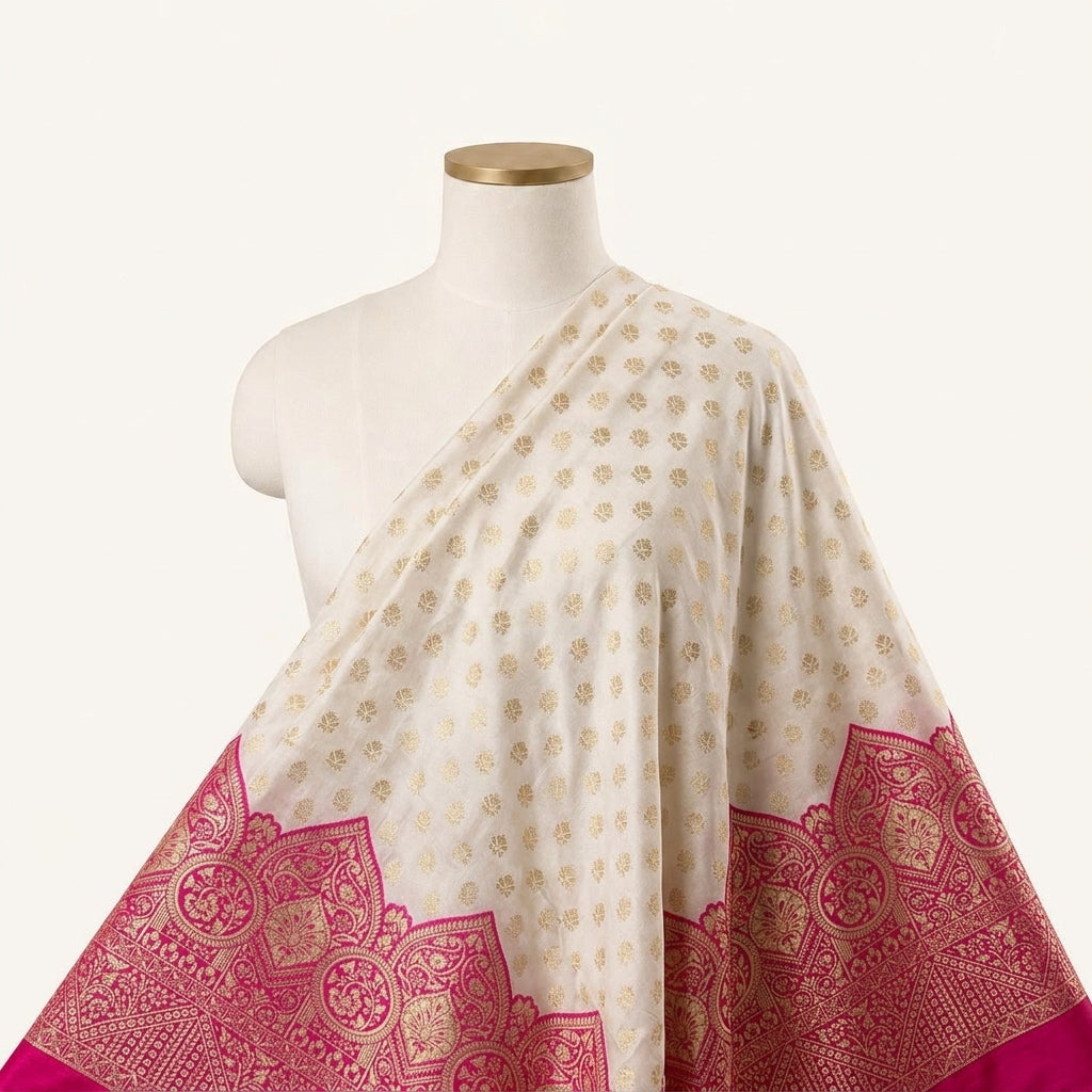 Zari Border Semi Banaras Fabric - EB13576 - saree_drape