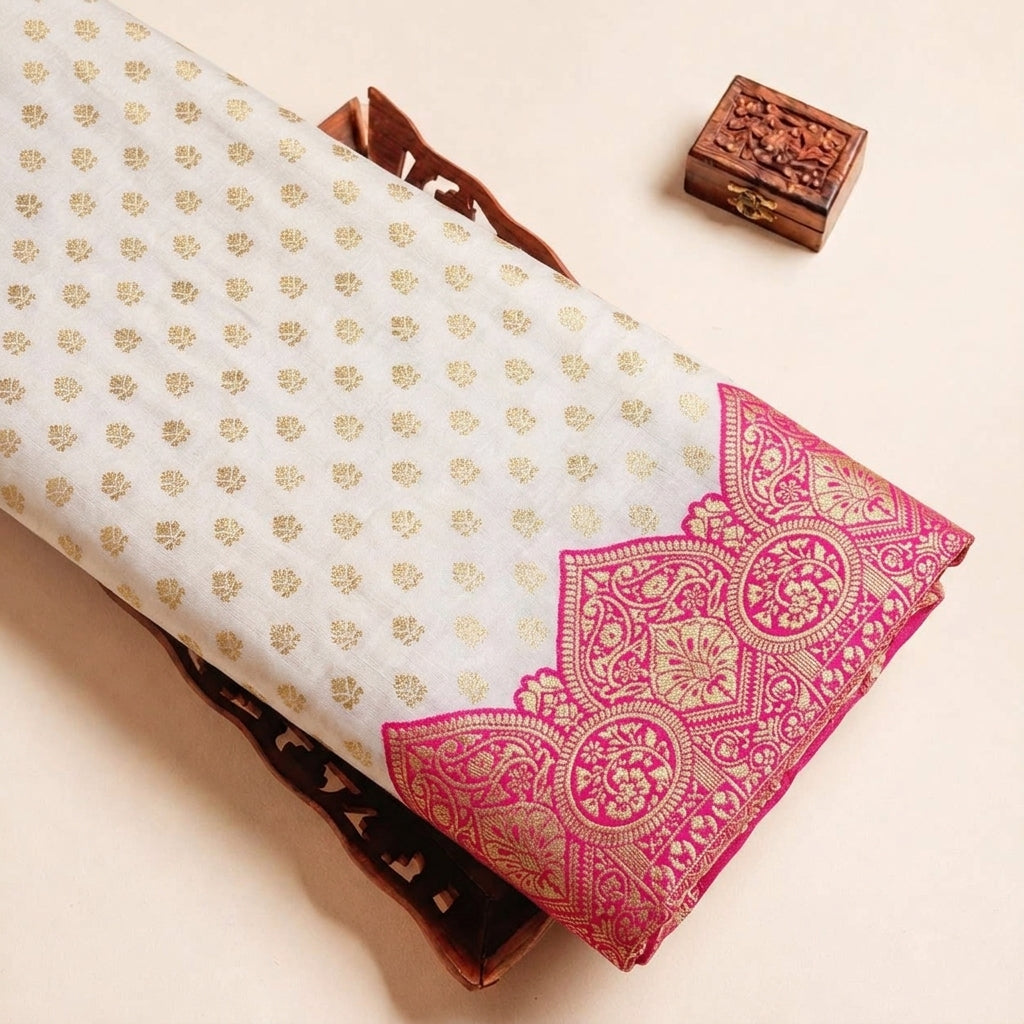 Zari Border Semi Banaras Fabric - EB13576 - tray_3