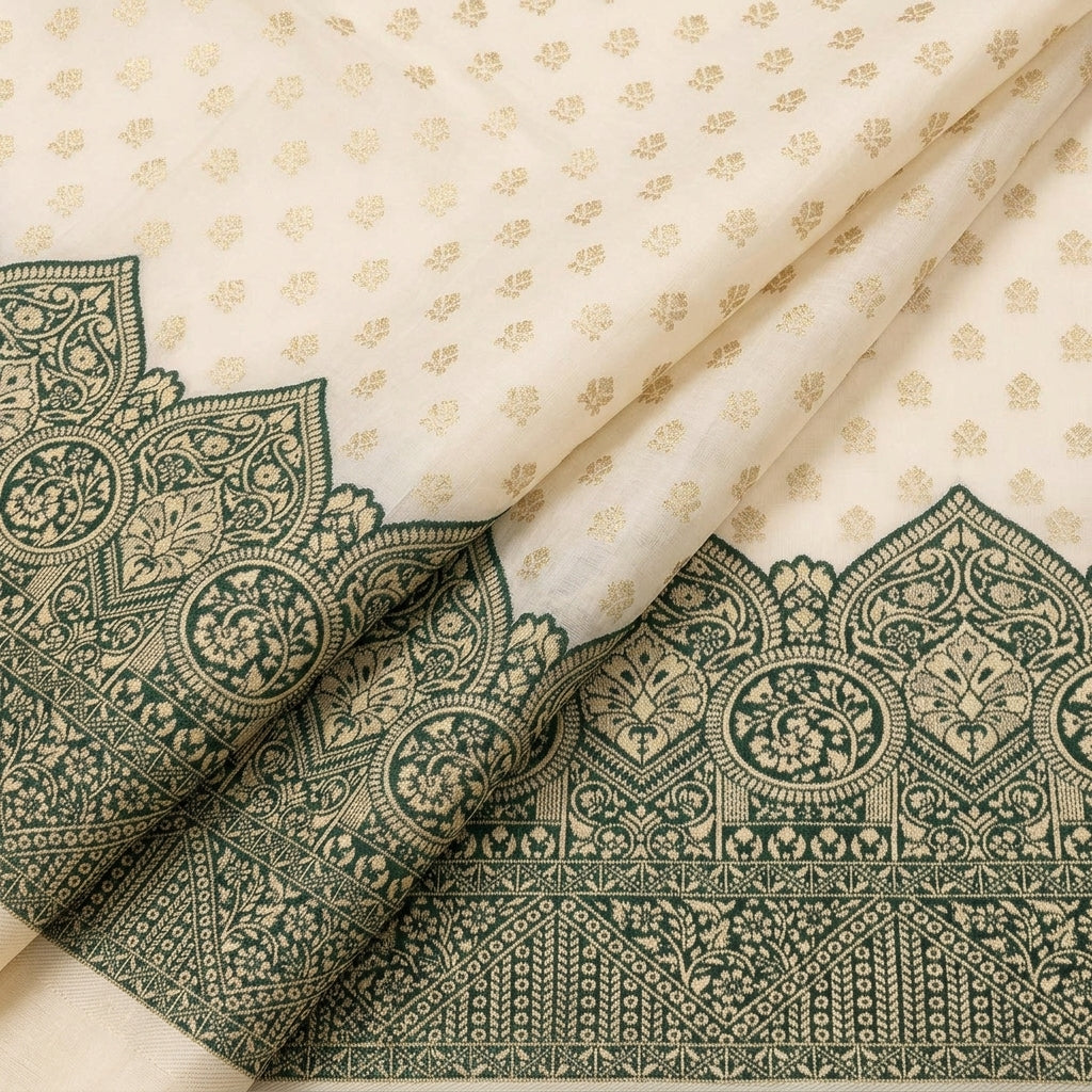 Zari Border Semi Banaras Fabric - EB13577 - folds