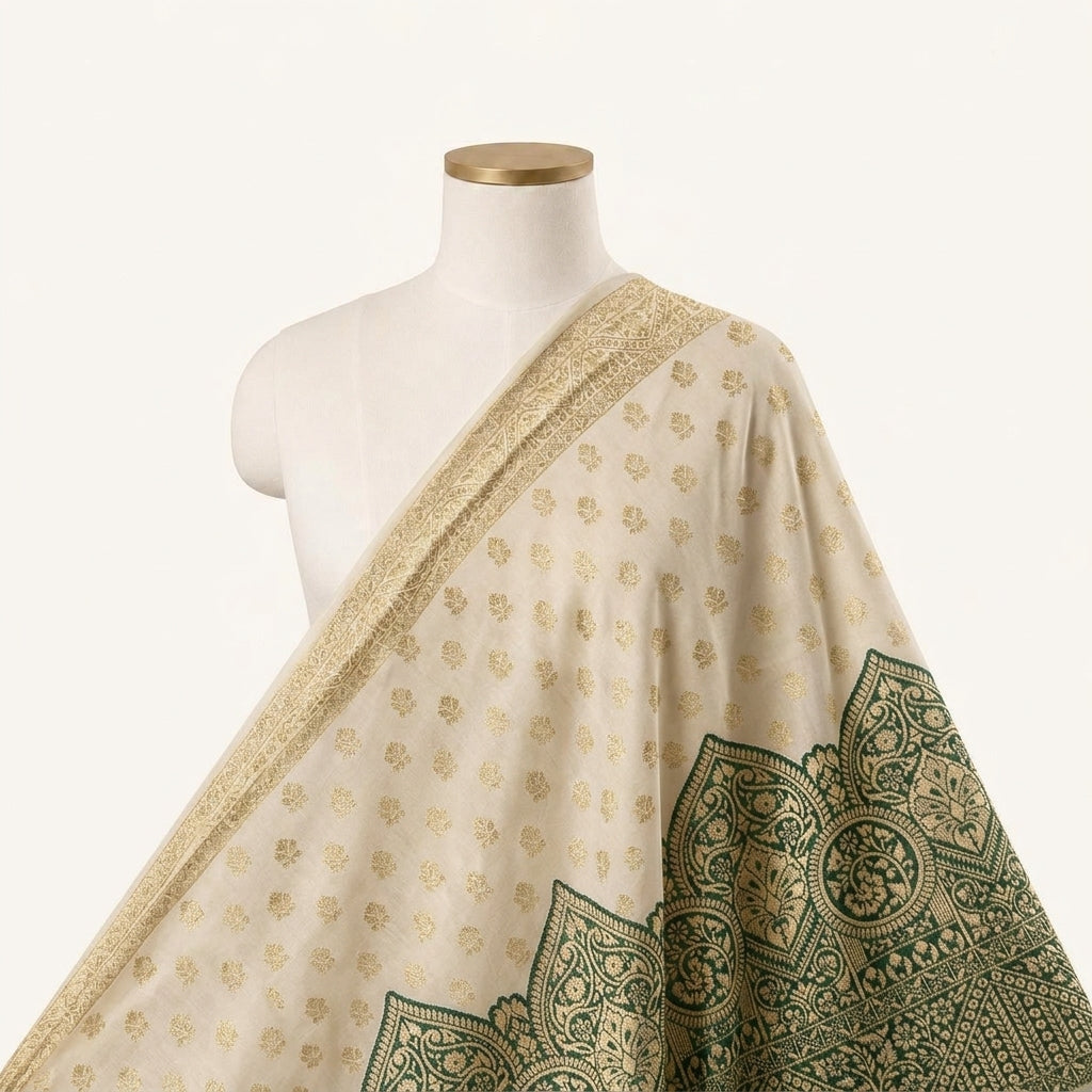 Zari Border Semi Banaras Fabric - EB13577 - saree_drape