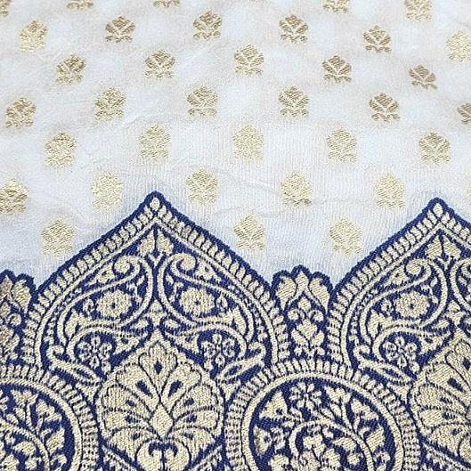 Zari Border Semi Banaras Fabric - EB13578 - Flat fabric