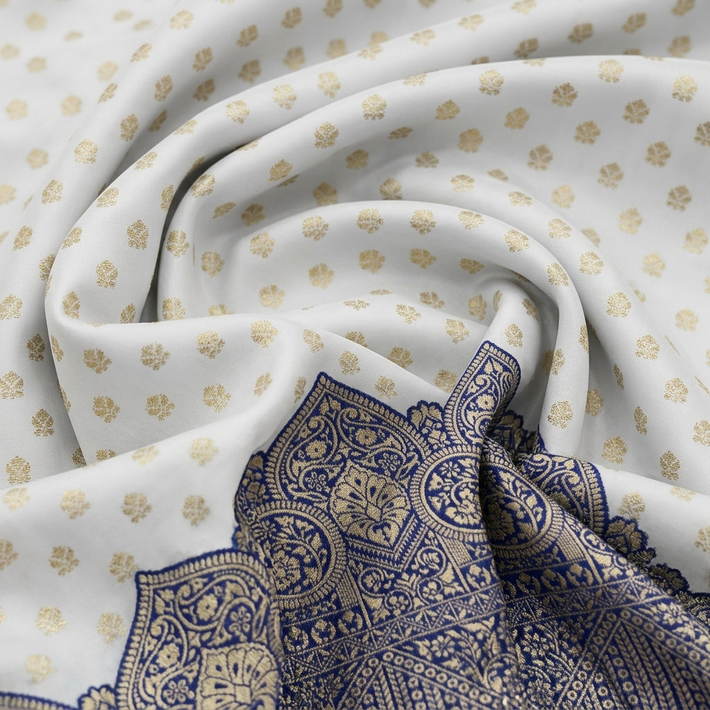 Zari Border Semi Banaras Fabric - EB13578 - Swirl