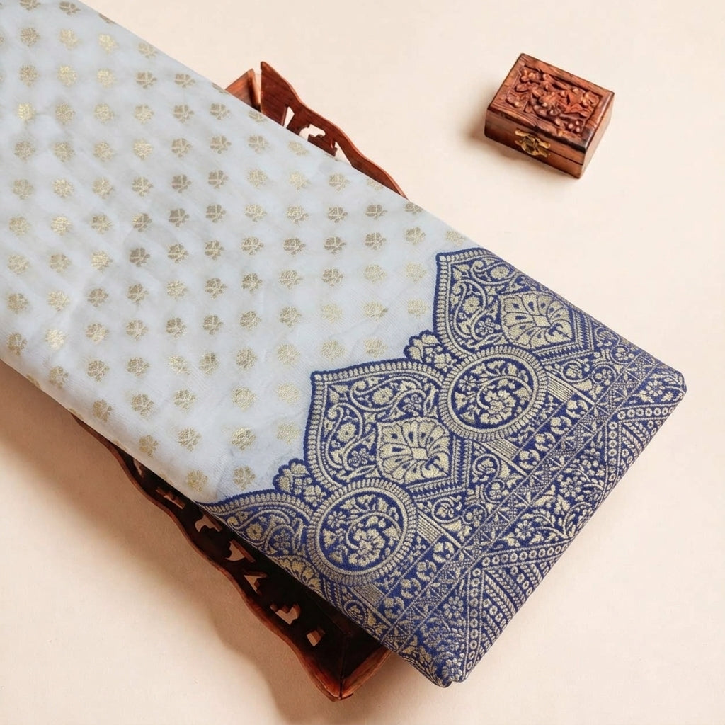 Zari Border Semi Banaras Fabric - EB13578 - tray_3