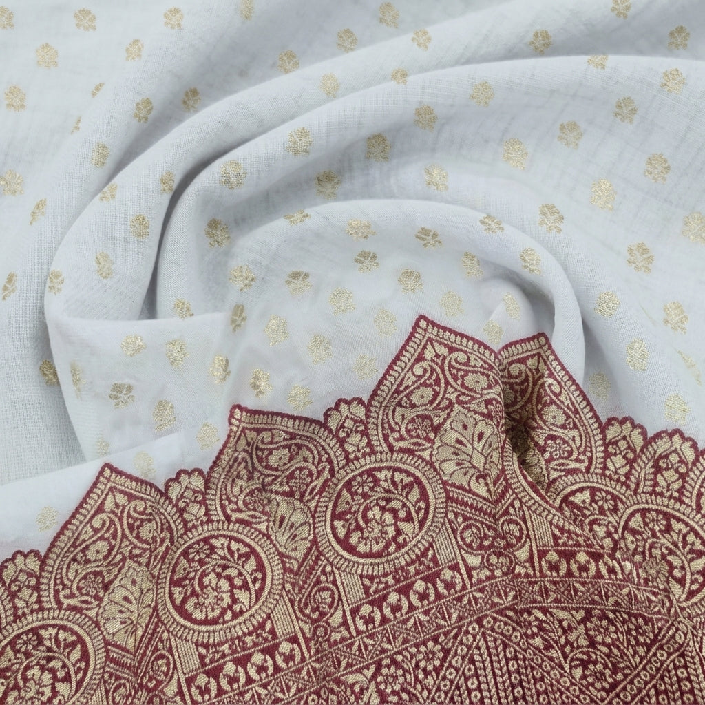 Zari Border Semi Banaras Fabric - EB13579 - Swirl