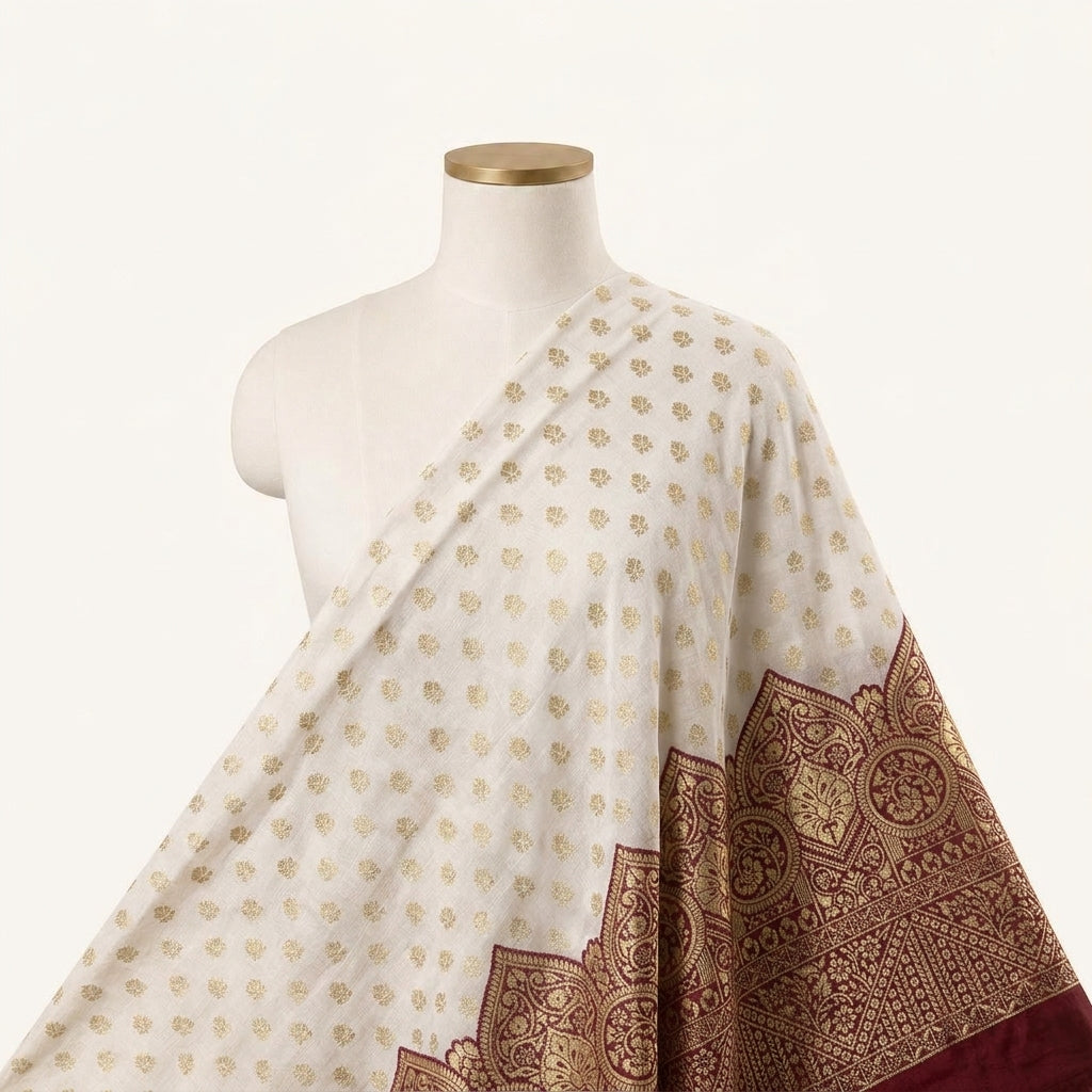 Zari Border Semi Banaras Fabric - EB13579 - saree_drape